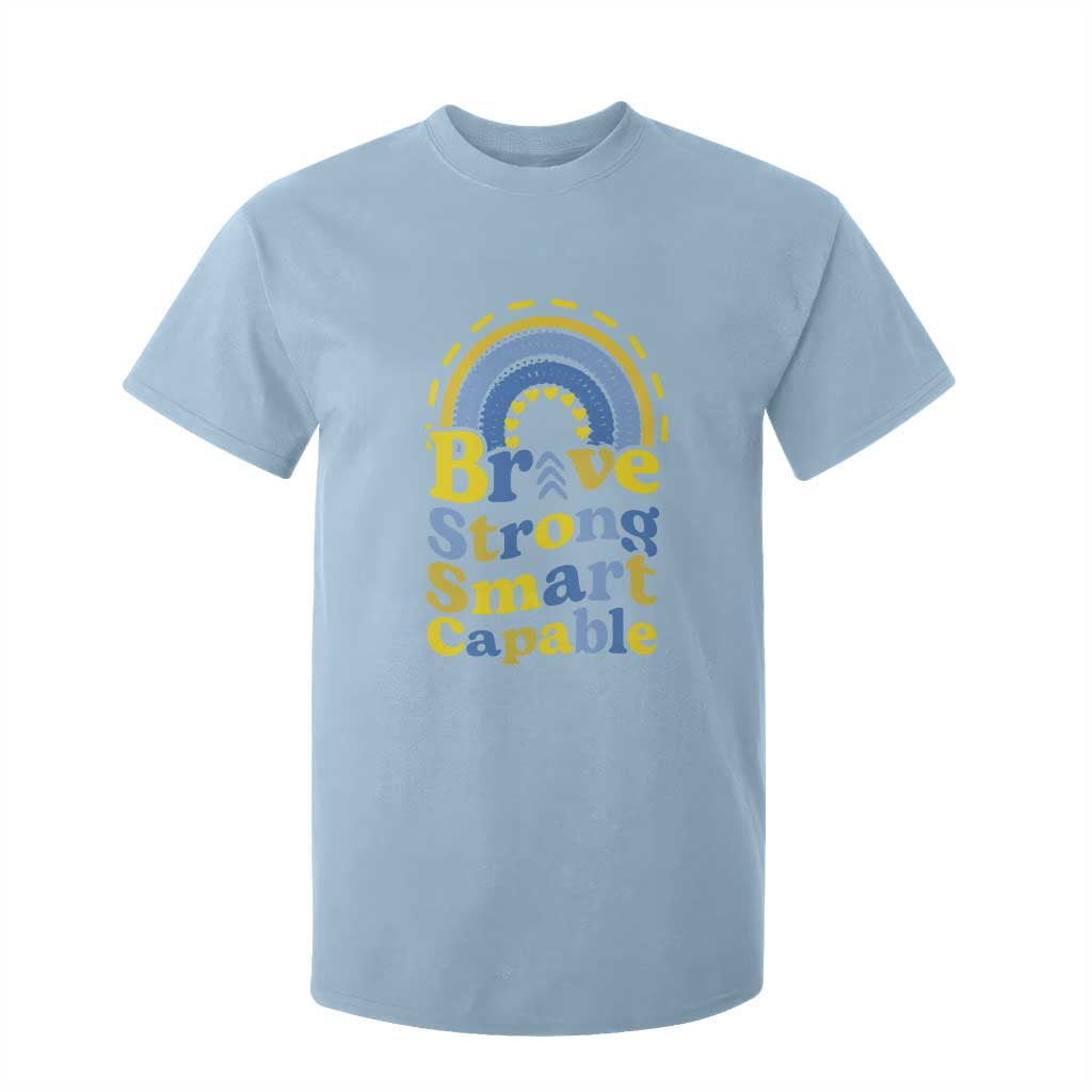 Down Syndrome Support T Shirt For Kid Brave Strong Smart Capable Rainbow