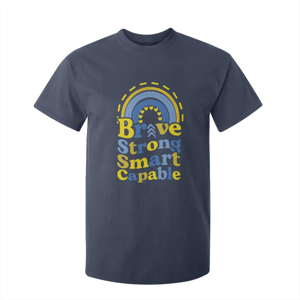 Down Syndrome Support T Shirt For Kid Brave Strong Smart Capable Rainbow