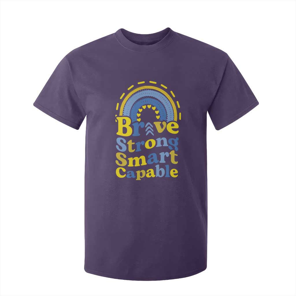 Down Syndrome Support T Shirt For Kid Brave Strong Smart Capable Rainbow