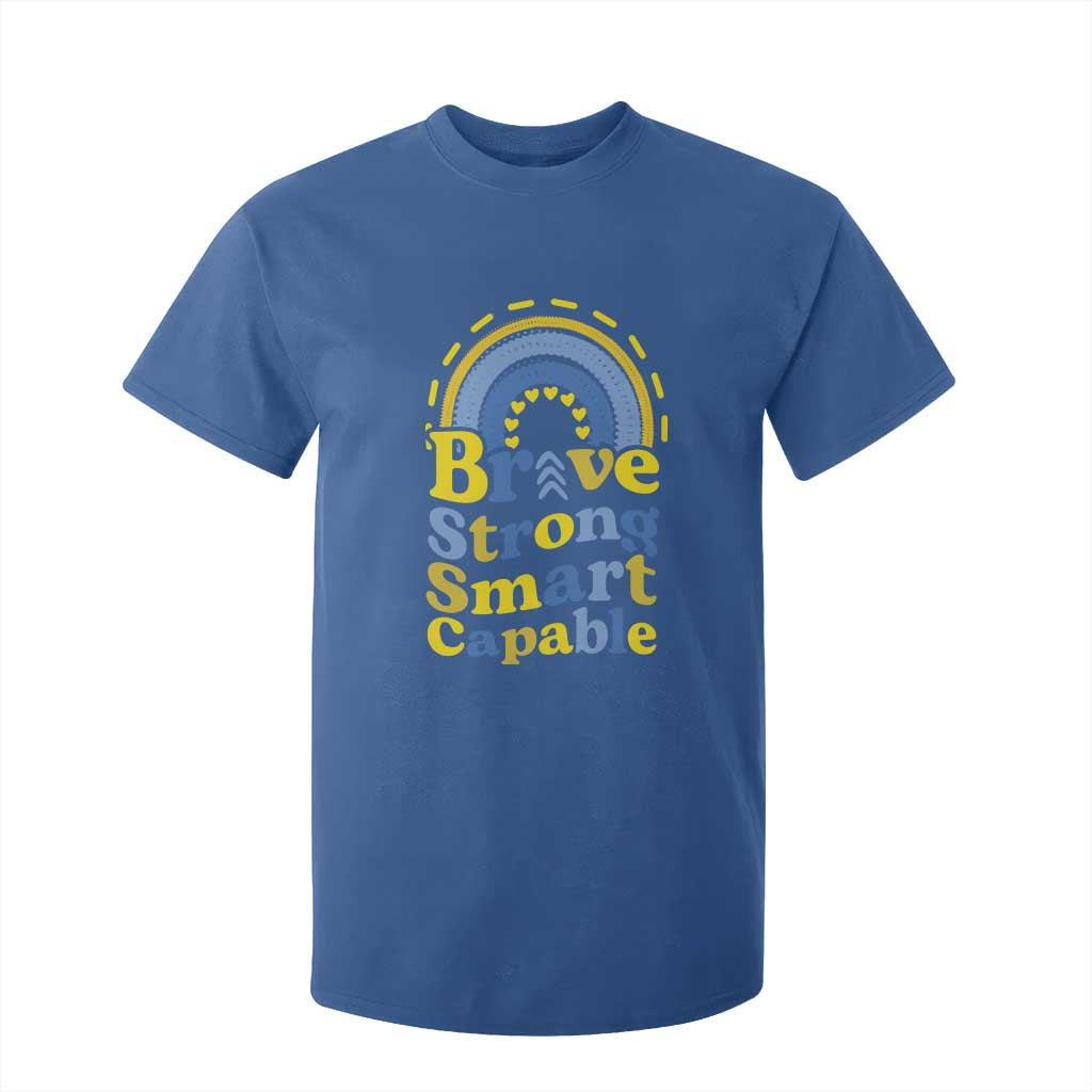 Down Syndrome Support T Shirt For Kid Brave Strong Smart Capable Rainbow