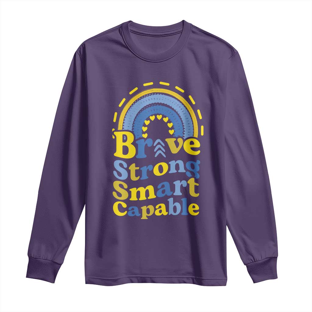 Down Syndrome Support Long Sleeve Shirt Brave Strong Smart Capable Rainbow