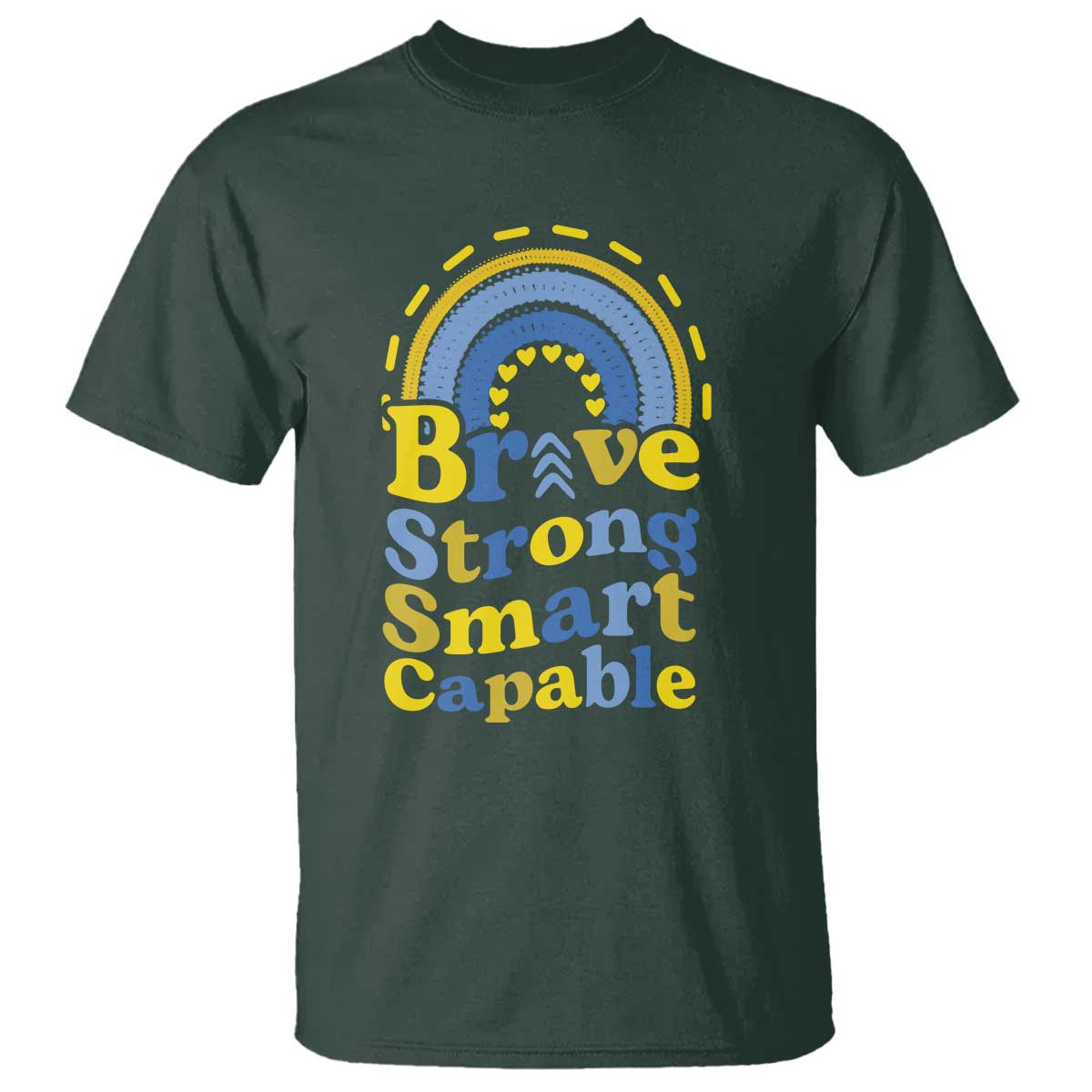 Down Syndrome Support T Shirt Brave Strong Smart Capable Rainbow