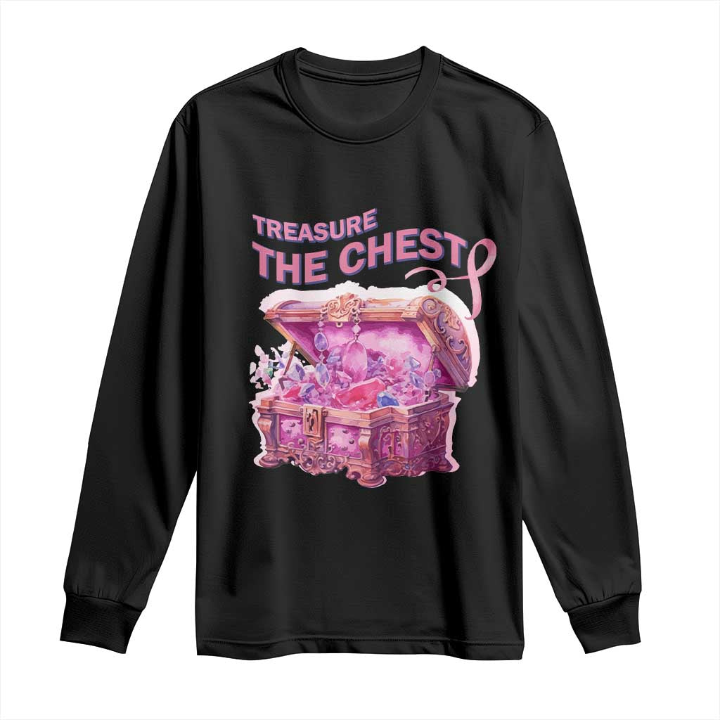 Breast Cancer Support Long Sleeve Shirt Treasure The Chest Crystal Diamond Pink Ribbon