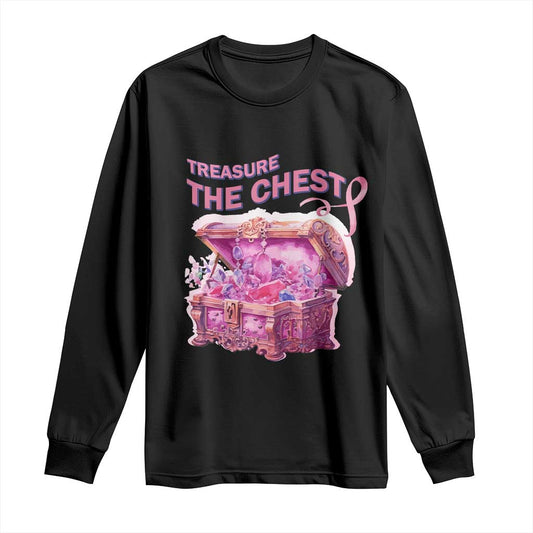 Breast Cancer Support Long Sleeve Shirt Treasure The Chest Crystal Diamond Pink Ribbon