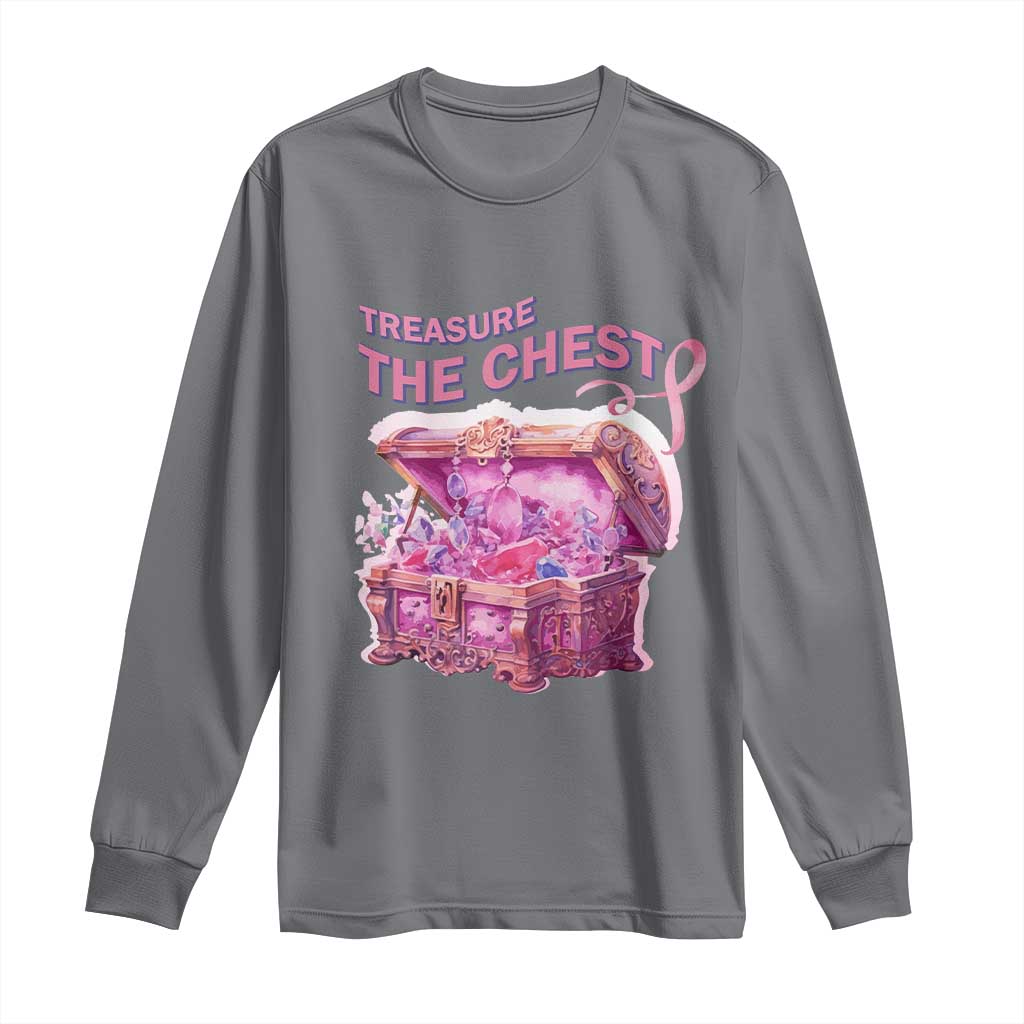 Breast Cancer Support Long Sleeve Shirt Treasure The Chest Crystal Diamond Pink Ribbon