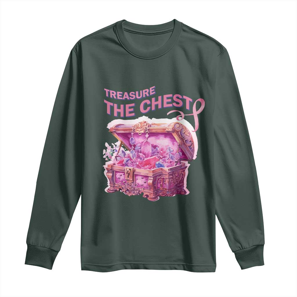 Breast Cancer Support Long Sleeve Shirt Treasure The Chest Crystal Diamond Pink Ribbon