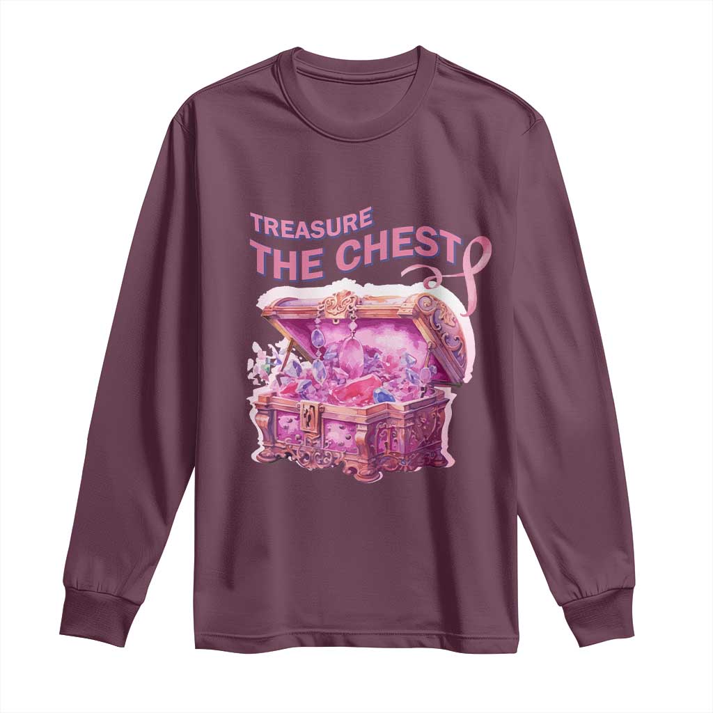 Breast Cancer Support Long Sleeve Shirt Treasure The Chest Crystal Diamond Pink Ribbon