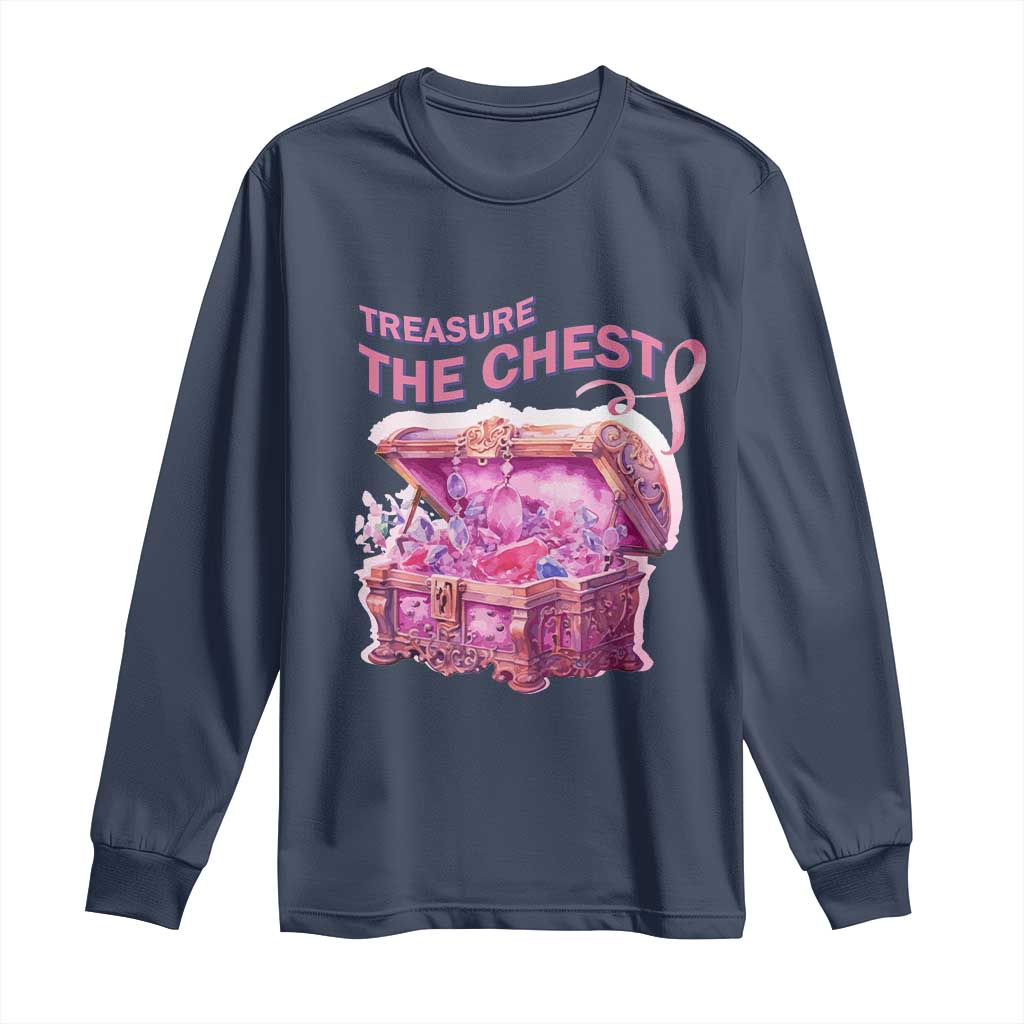 Breast Cancer Support Long Sleeve Shirt Treasure The Chest Crystal Diamond Pink Ribbon
