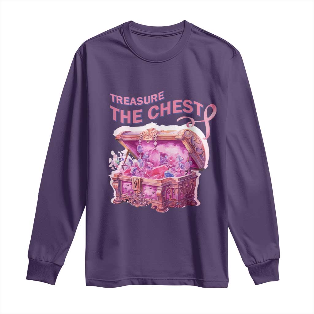 Breast Cancer Support Long Sleeve Shirt Treasure The Chest Crystal Diamond Pink Ribbon