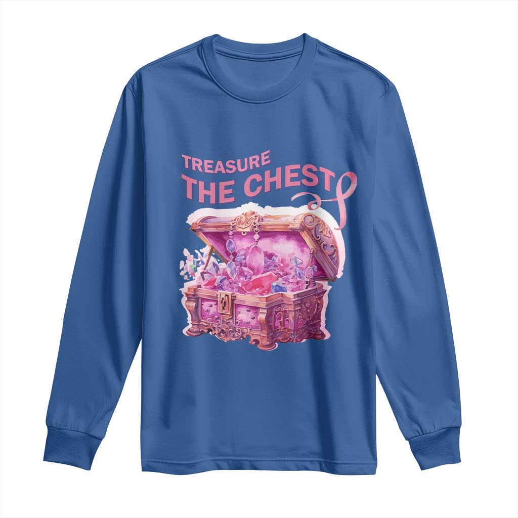 Breast Cancer Support Long Sleeve Shirt Treasure The Chest Crystal Diamond Pink Ribbon