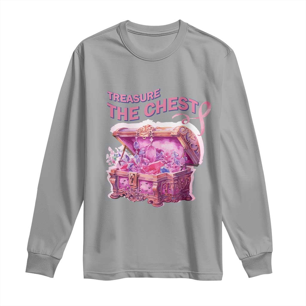 Breast Cancer Support Long Sleeve Shirt Treasure The Chest Crystal Diamond Pink Ribbon