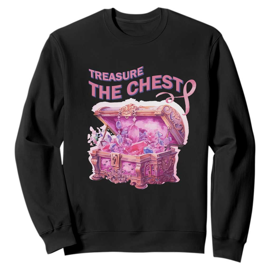 Breast Cancer Support Sweatshirt Treasure The Chest Crystal Diamond Pink Ribbon
