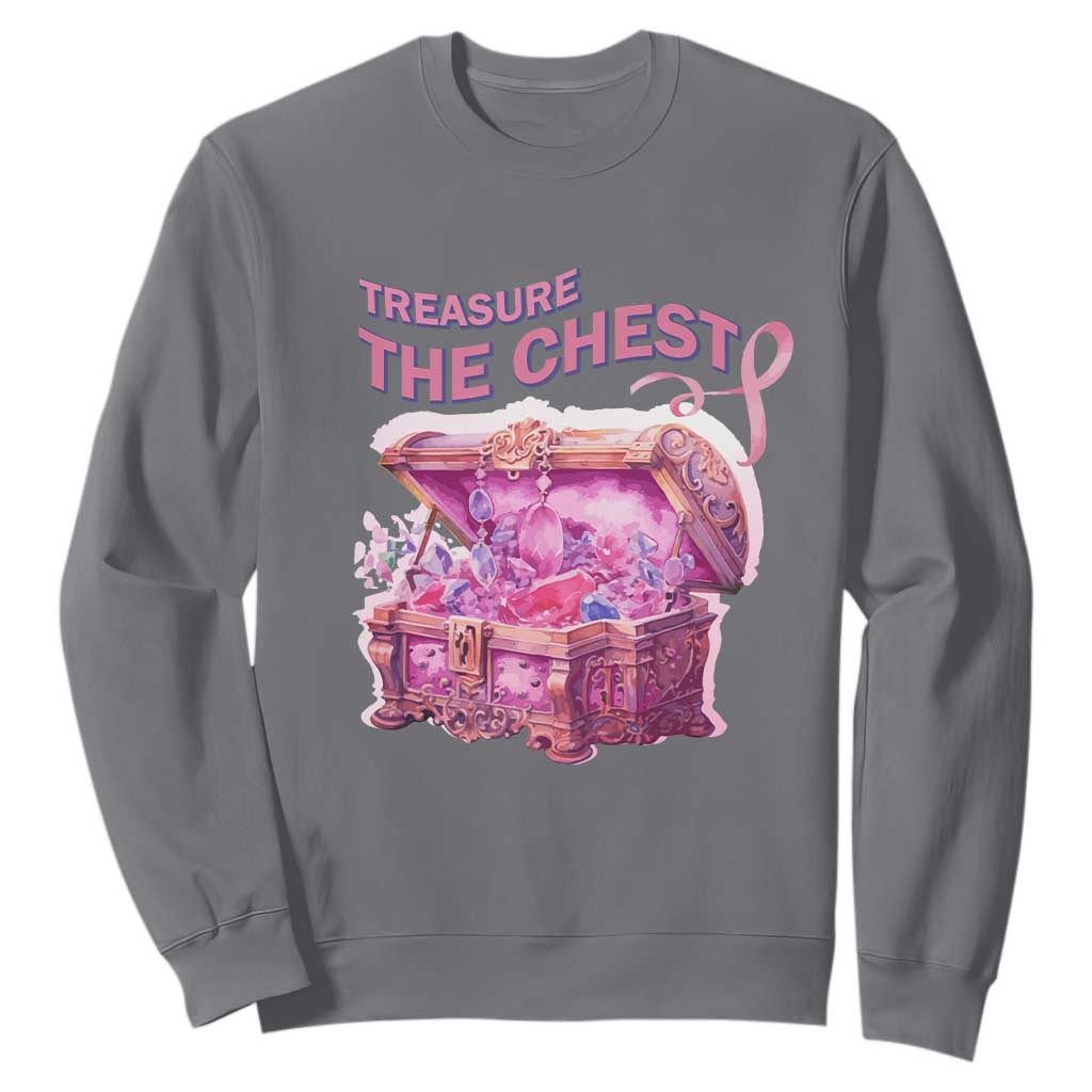 Breast Cancer Support Sweatshirt Treasure The Chest Crystal Diamond Pink Ribbon