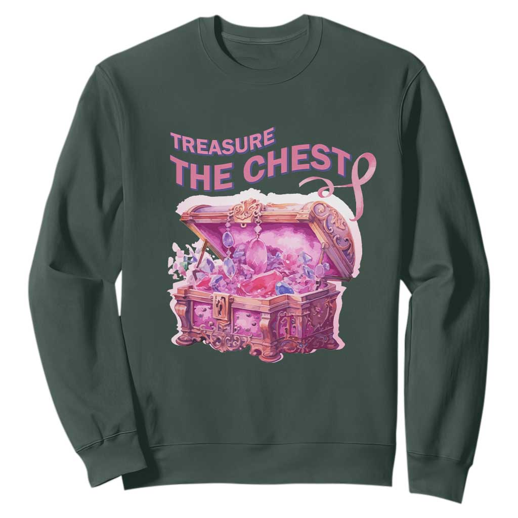 Breast Cancer Support Sweatshirt Treasure The Chest Crystal Diamond Pink Ribbon