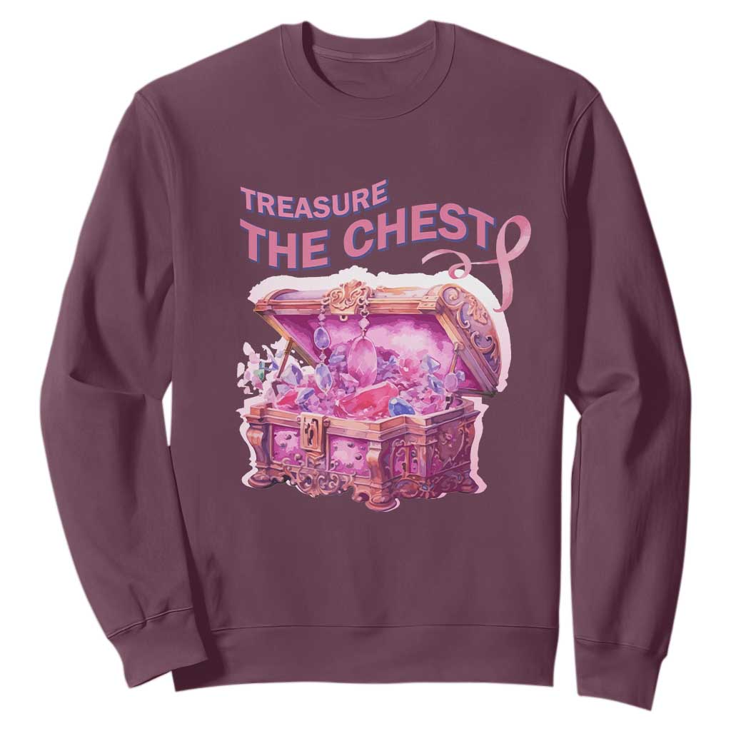 Breast Cancer Support Sweatshirt Treasure The Chest Crystal Diamond Pink Ribbon