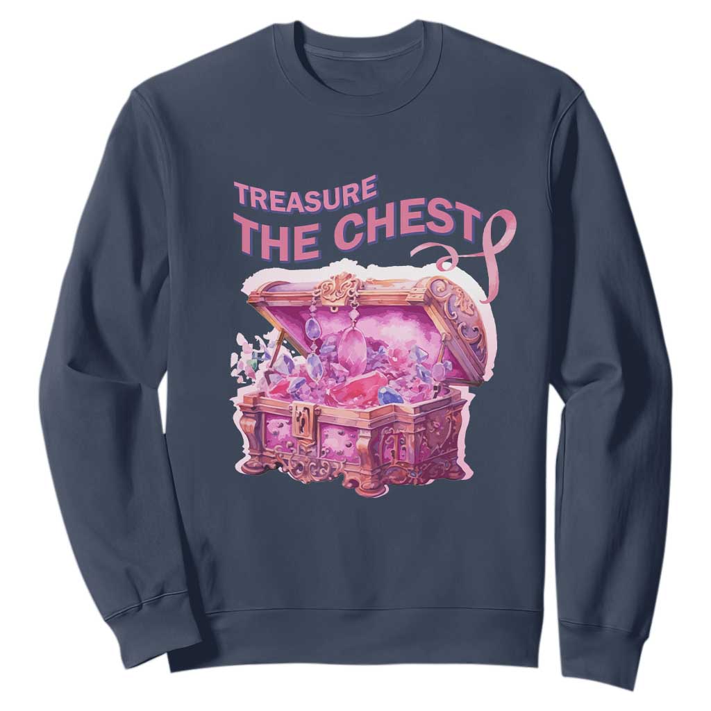 Breast Cancer Support Sweatshirt Treasure The Chest Crystal Diamond Pink Ribbon