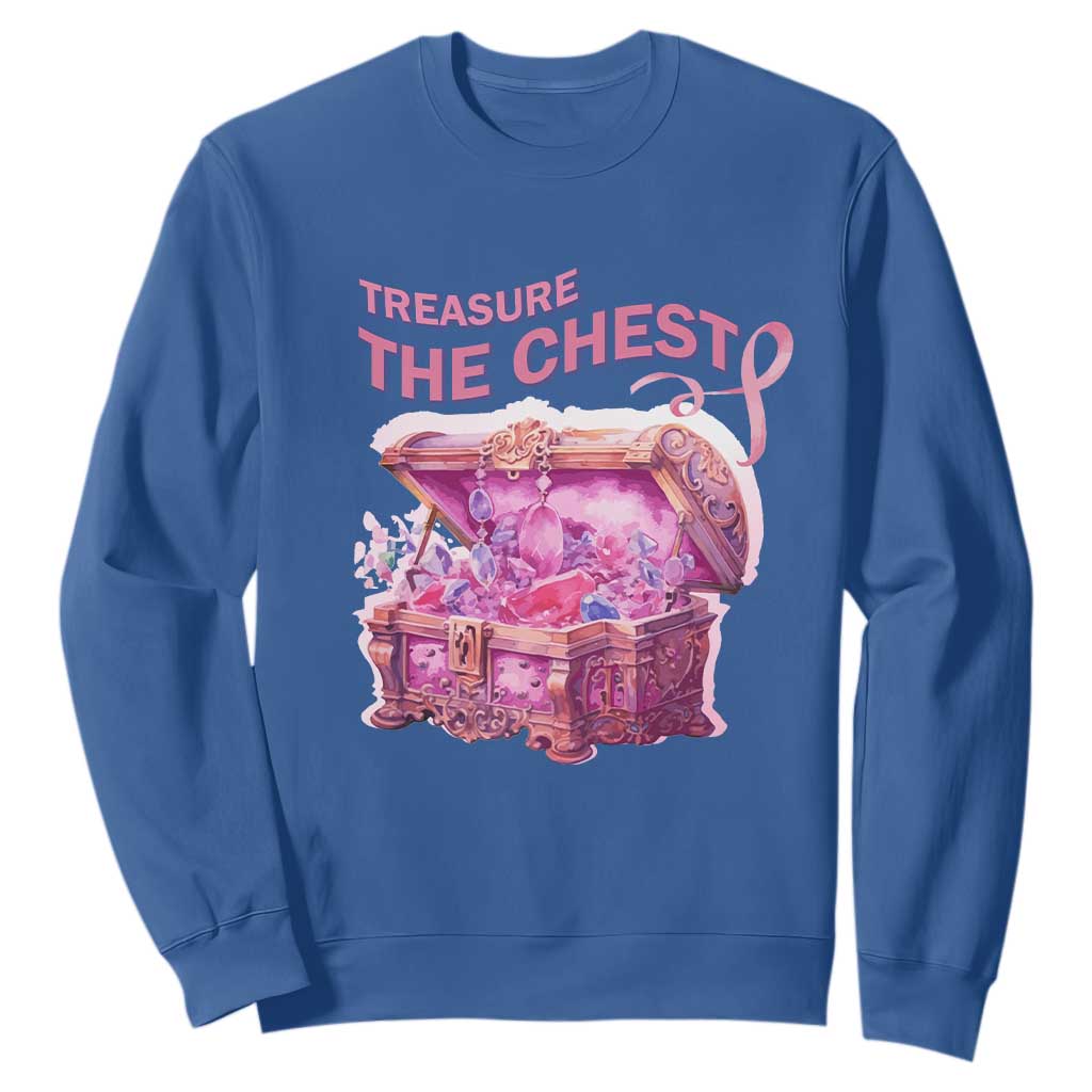 Breast Cancer Support Sweatshirt Treasure The Chest Crystal Diamond Pink Ribbon