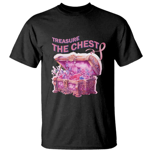 Breast Cancer Support T Shirt Treasure The Chest Crystal Diamond Pink Ribbon