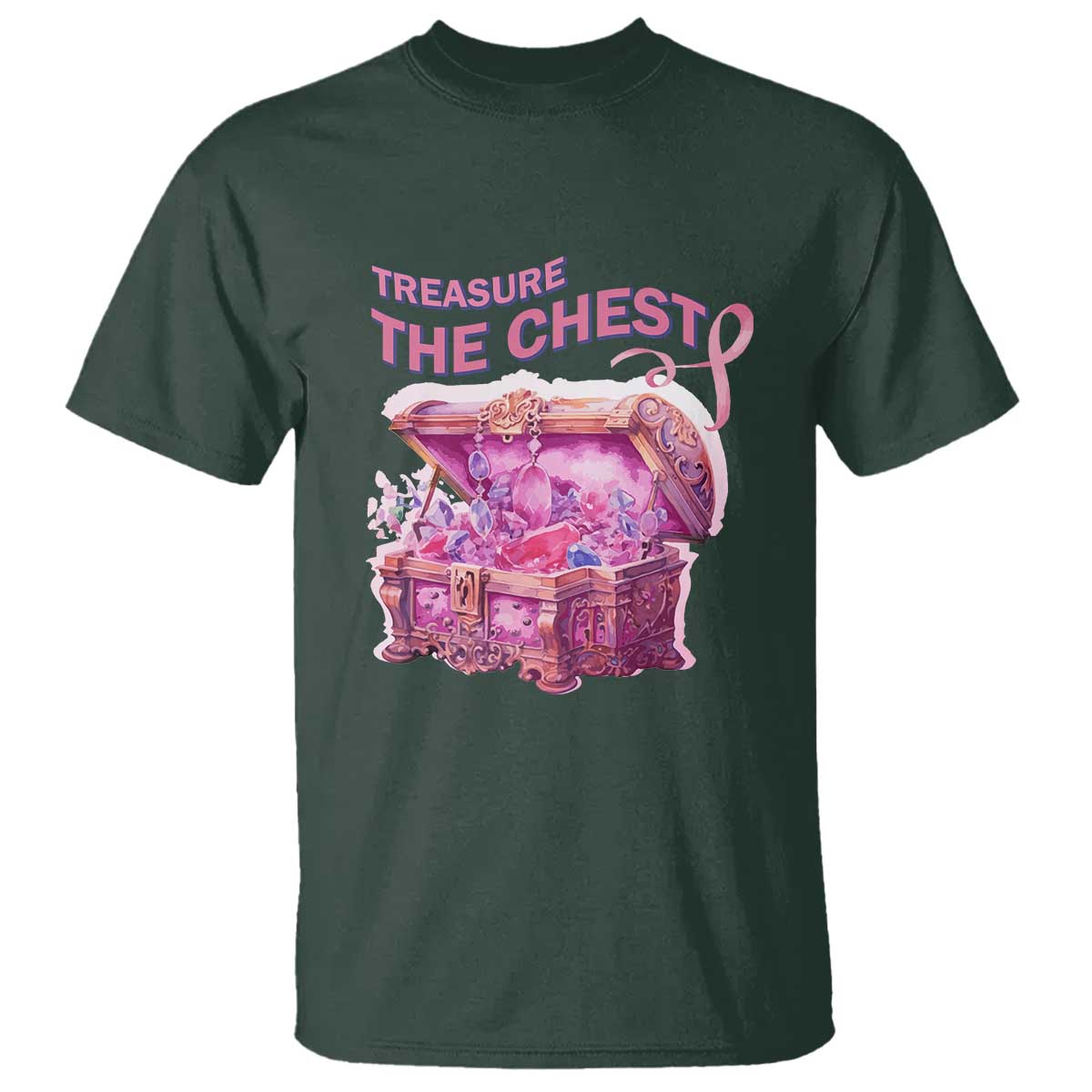 Breast Cancer Support T Shirt Treasure The Chest Crystal Diamond Pink Ribbon