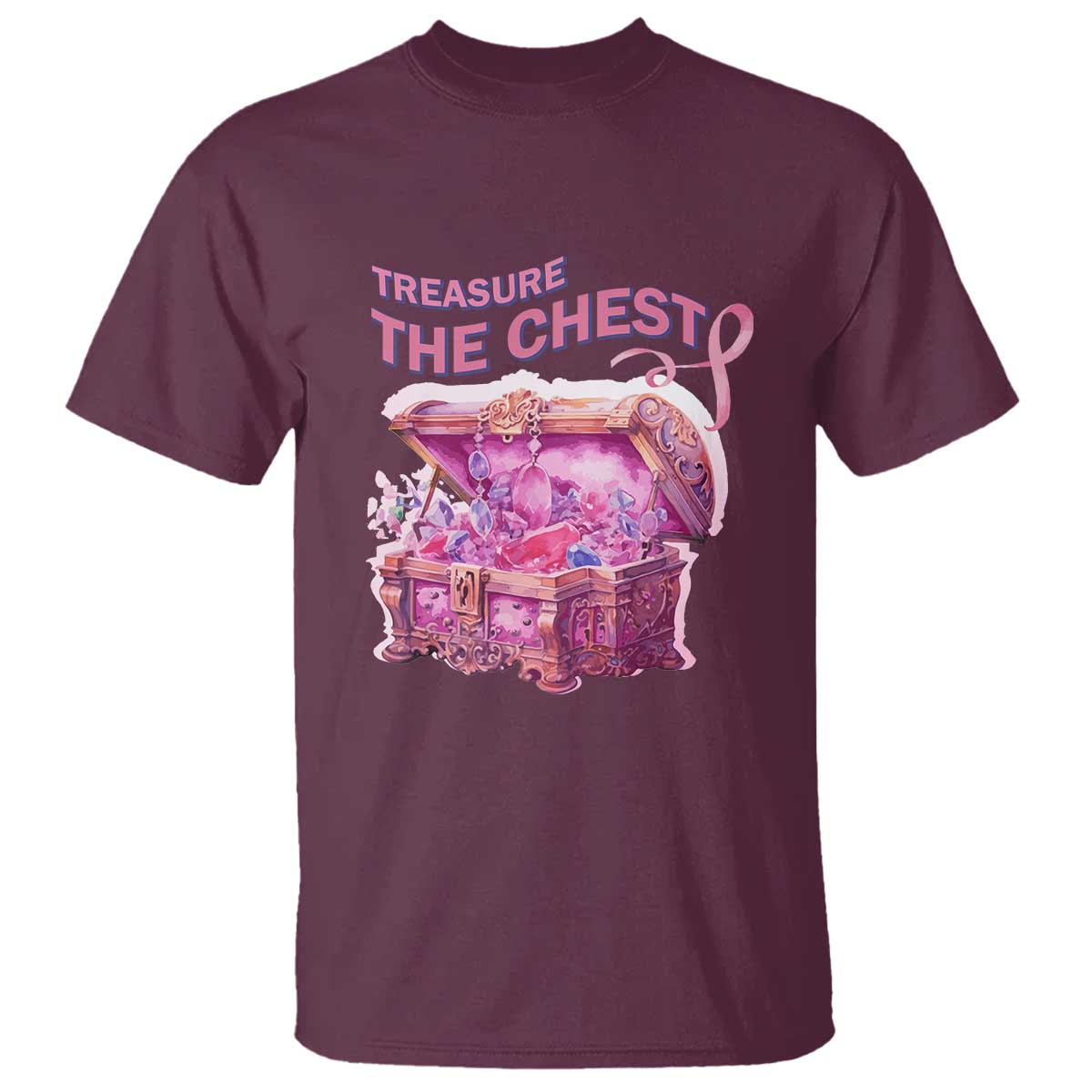 Breast Cancer Support T Shirt Treasure The Chest Crystal Diamond Pink Ribbon