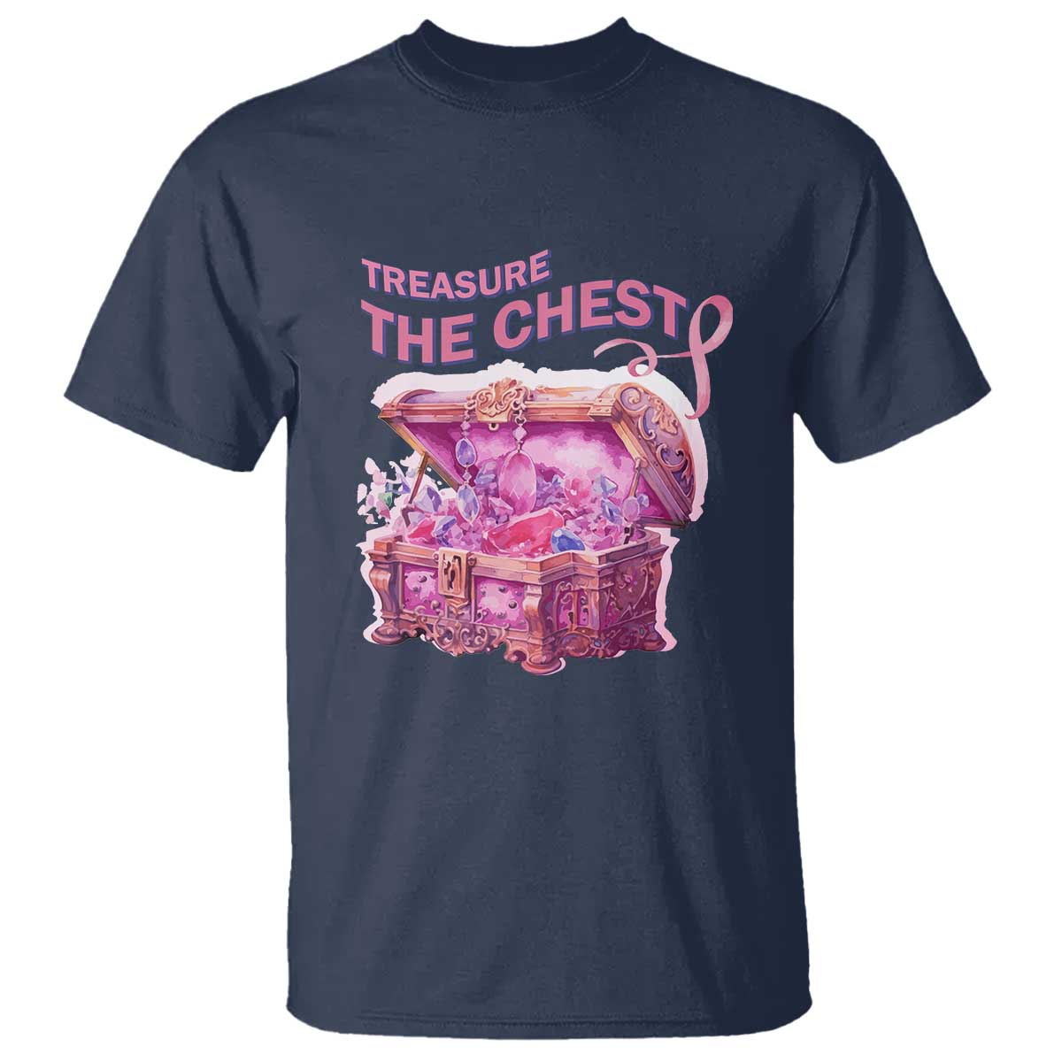 Breast Cancer Support T Shirt Treasure The Chest Crystal Diamond Pink Ribbon