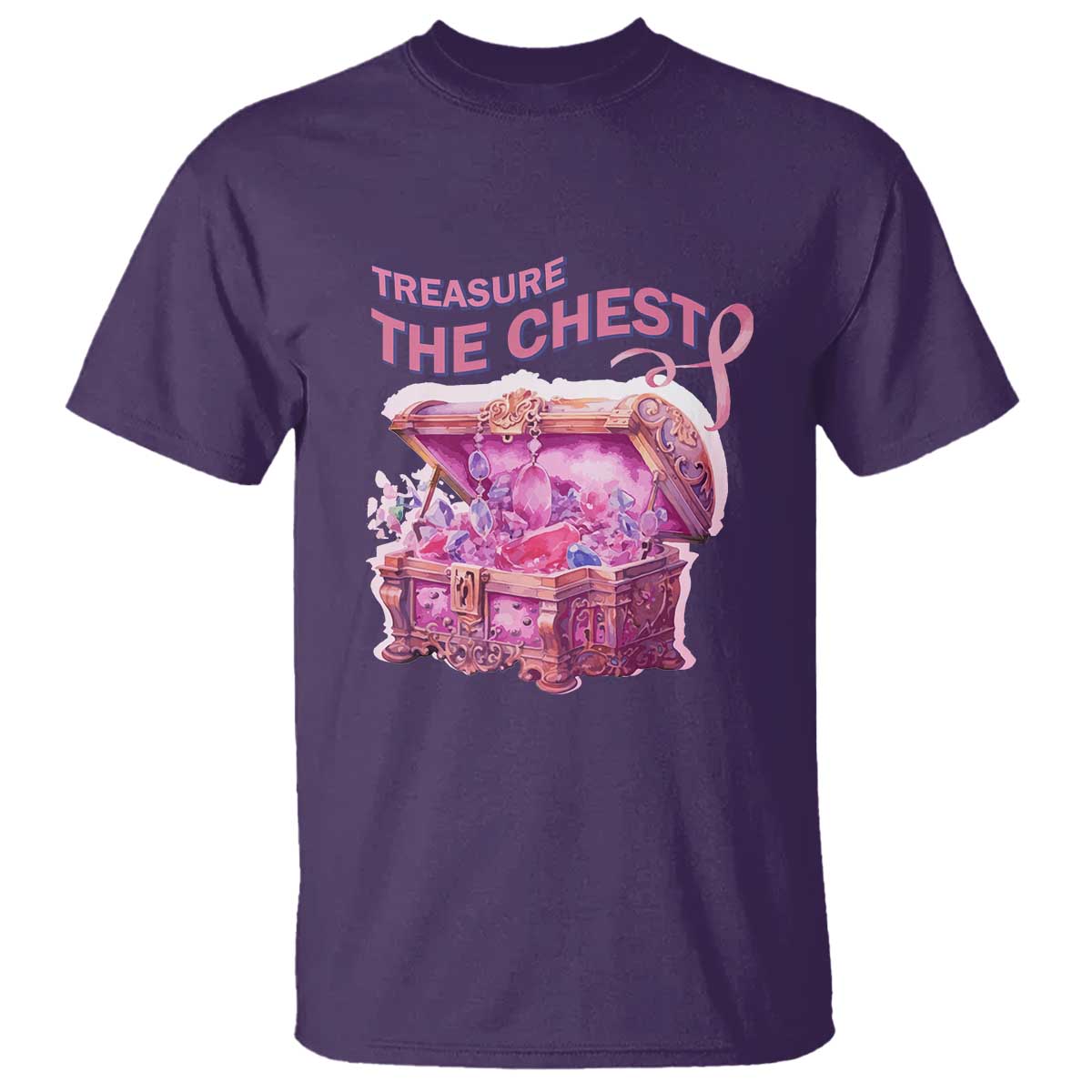 Breast Cancer Support T Shirt Treasure The Chest Crystal Diamond Pink Ribbon
