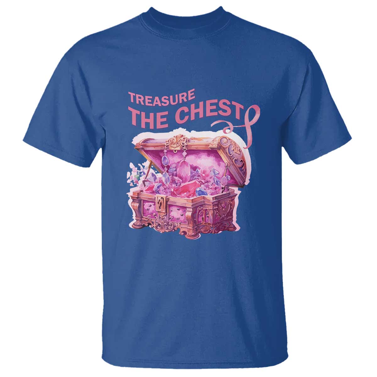 Breast Cancer Support T Shirt Treasure The Chest Crystal Diamond Pink Ribbon