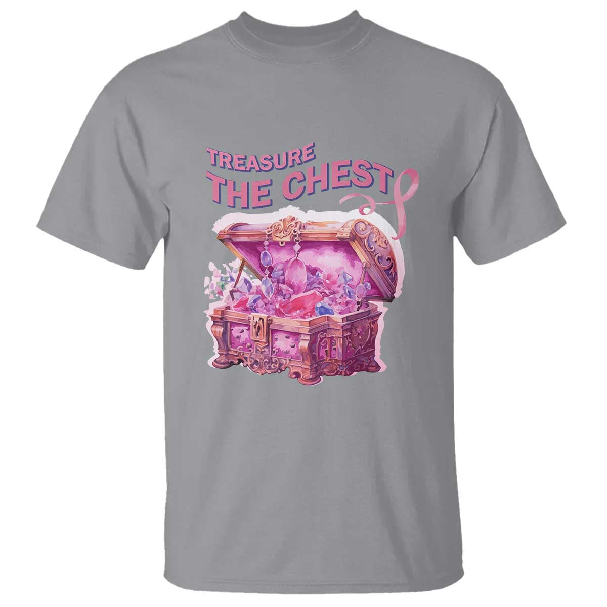 Breast Cancer Support T Shirt Treasure The Chest Crystal Diamond Pink Ribbon
