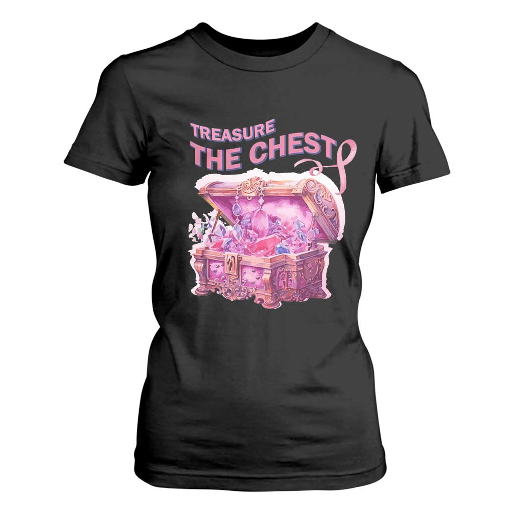 Breast Cancer Support T Shirt For Women Treasure The Chest Crystal Diamond Pink Ribbon