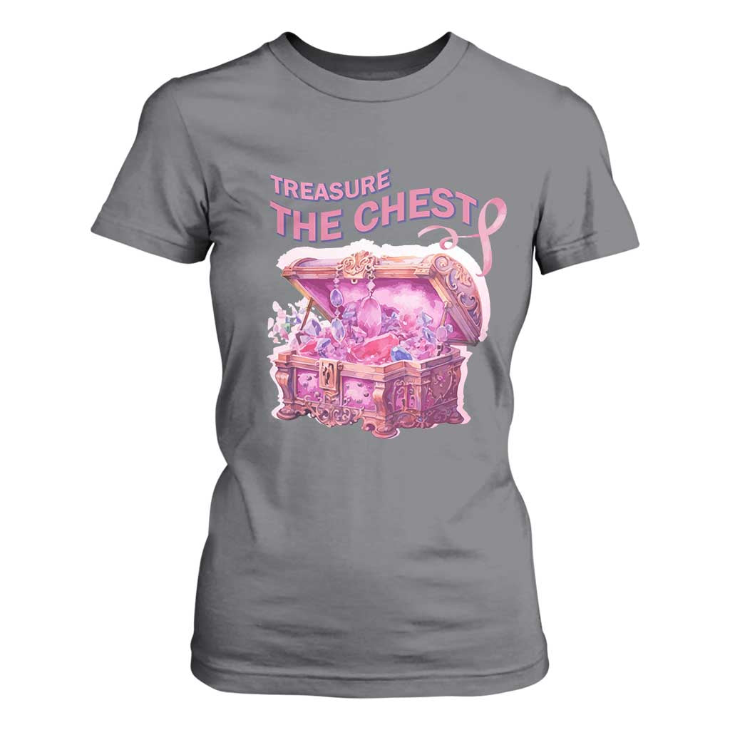 Breast Cancer Support T Shirt For Women Treasure The Chest Crystal Diamond Pink Ribbon