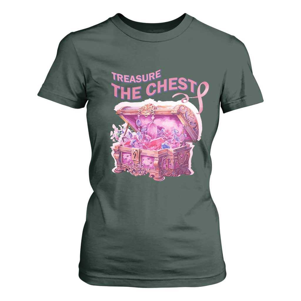Breast Cancer Support T Shirt For Women Treasure The Chest Crystal Diamond Pink Ribbon