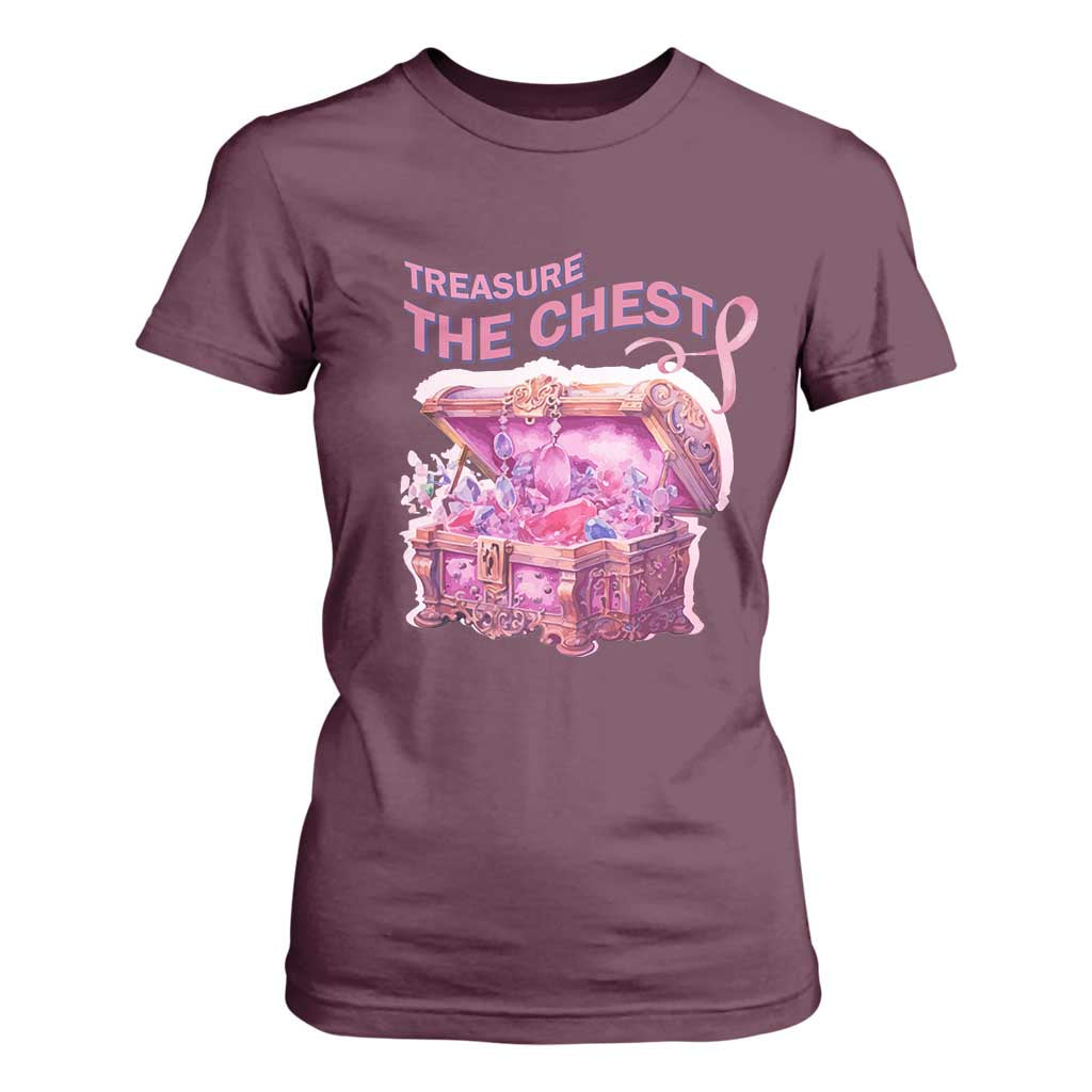 Breast Cancer Support T Shirt For Women Treasure The Chest Crystal Diamond Pink Ribbon
