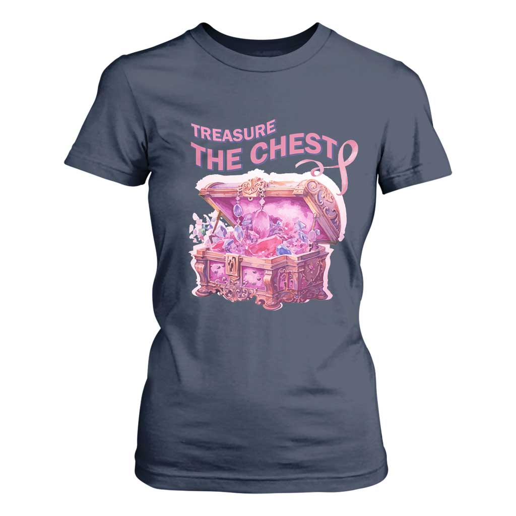 Breast Cancer Support T Shirt For Women Treasure The Chest Crystal Diamond Pink Ribbon