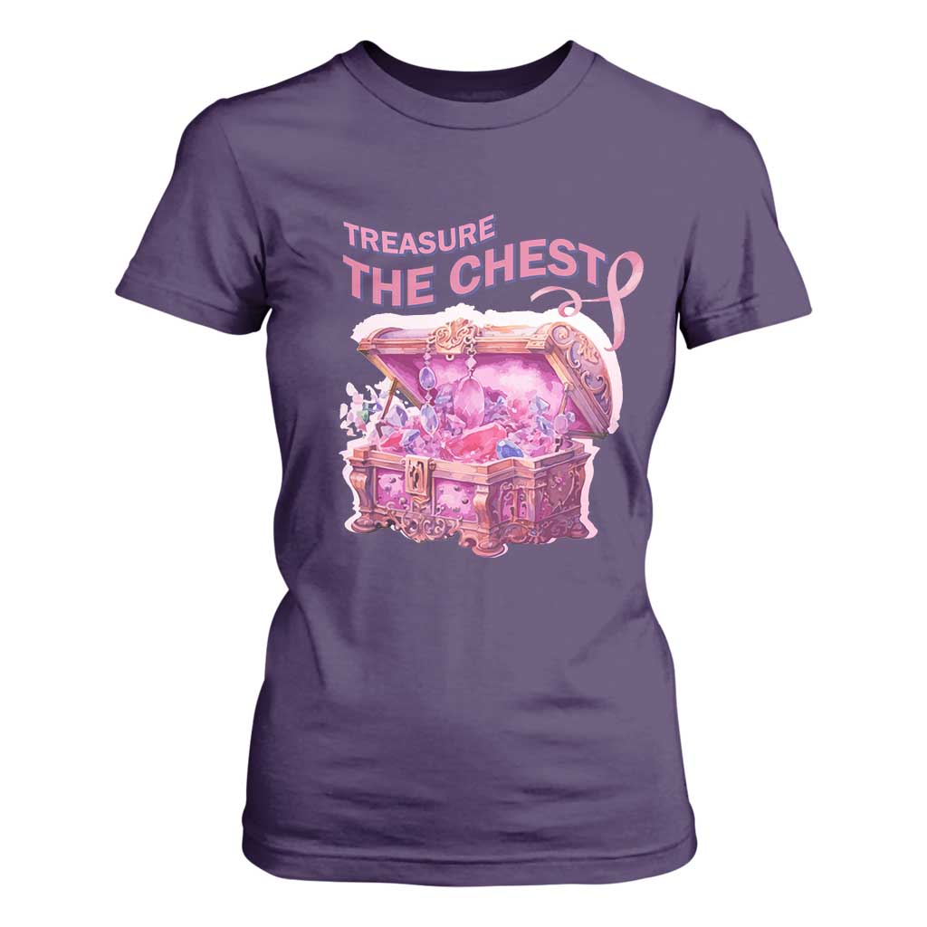 Breast Cancer Support T Shirt For Women Treasure The Chest Crystal Diamond Pink Ribbon