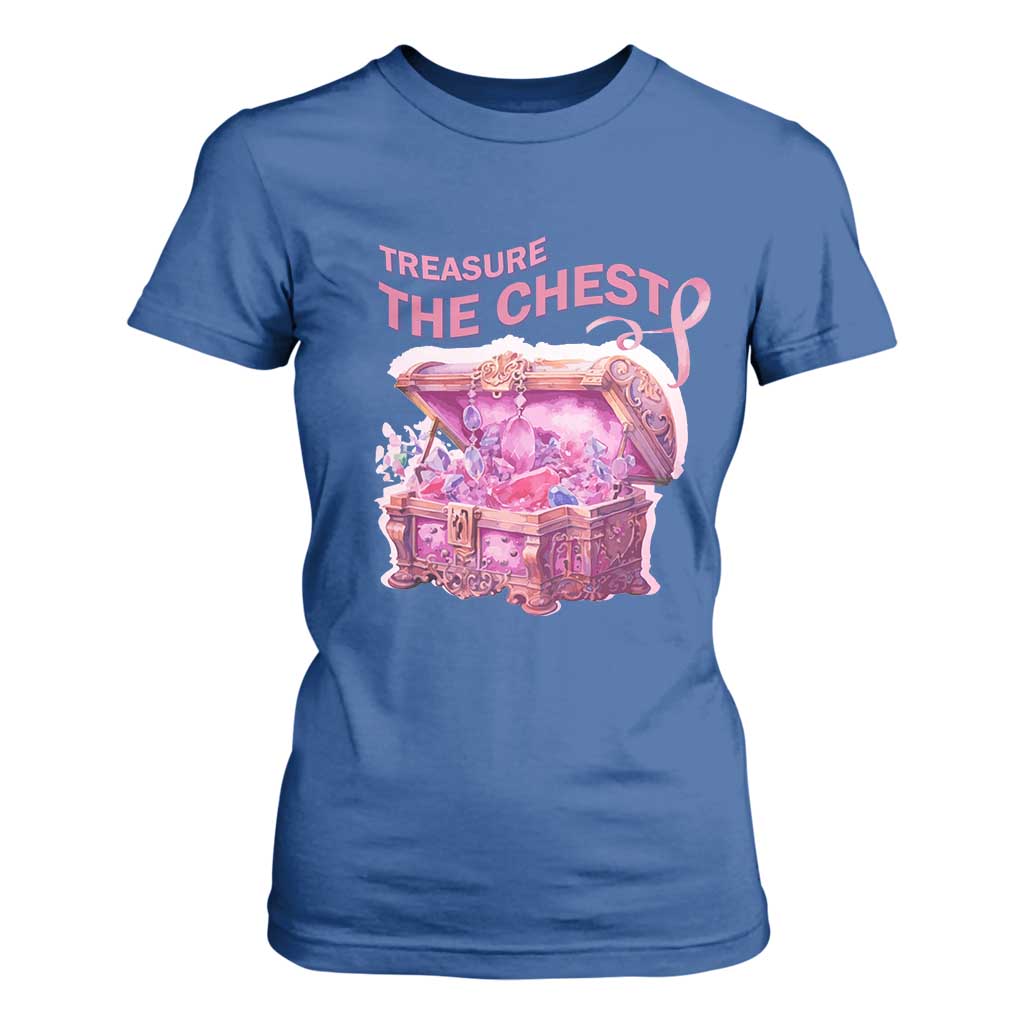 Breast Cancer Support T Shirt For Women Treasure The Chest Crystal Diamond Pink Ribbon