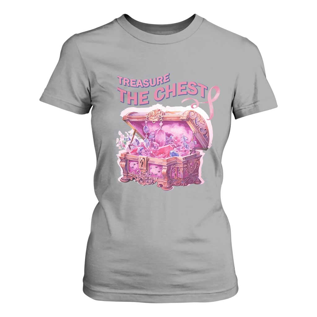 Breast Cancer Support T Shirt For Women Treasure The Chest Crystal Diamond Pink Ribbon