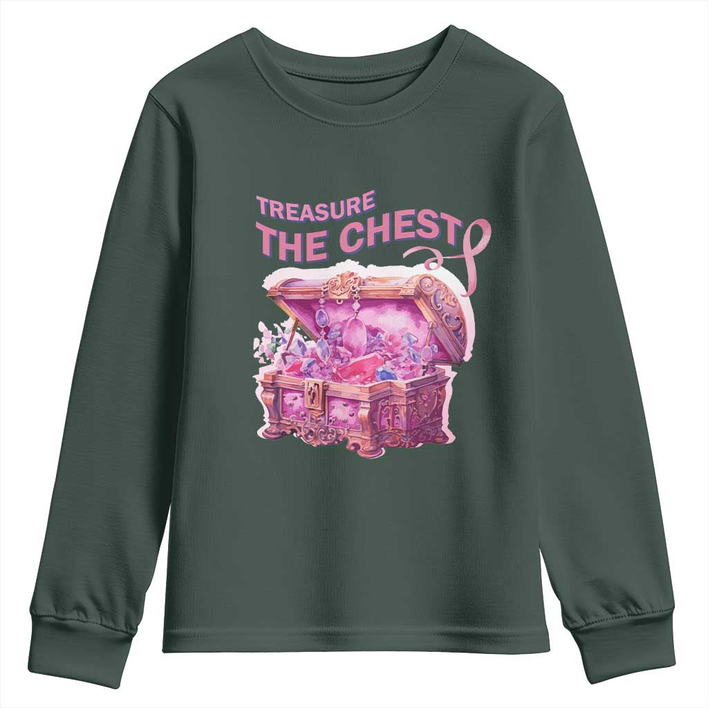 Breast Cancer Support Youth Sweatshirt Treasure The Chest Crystal Diamond Pink Ribbon