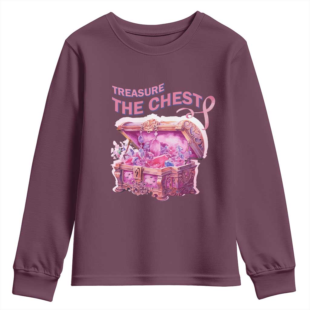 Breast Cancer Support Youth Sweatshirt Treasure The Chest Crystal Diamond Pink Ribbon