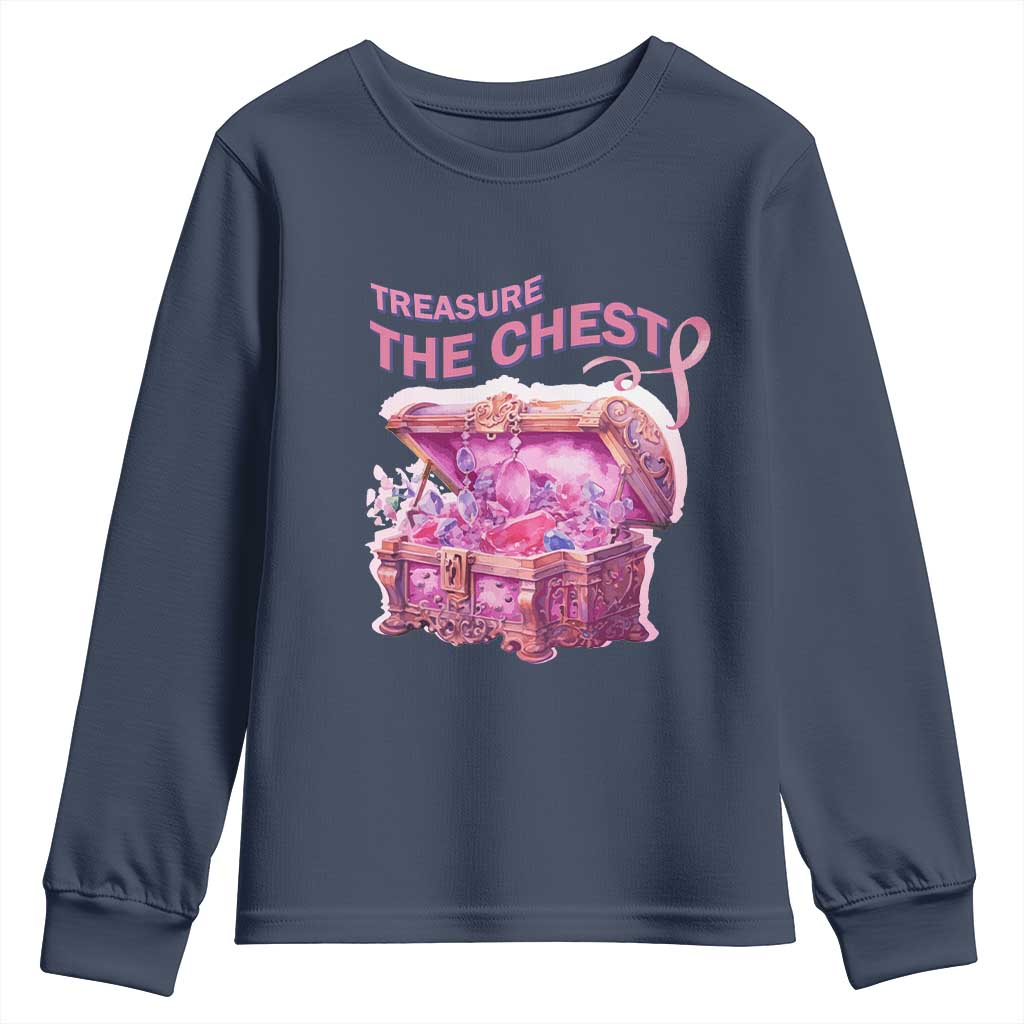 Breast Cancer Support Youth Sweatshirt Treasure The Chest Crystal Diamond Pink Ribbon