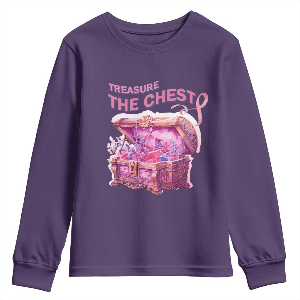 Breast Cancer Support Youth Sweatshirt Treasure The Chest Crystal Diamond Pink Ribbon