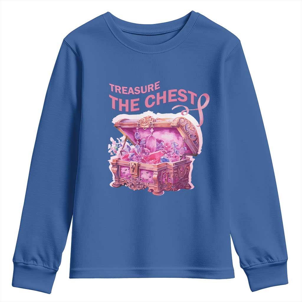 Breast Cancer Support Youth Sweatshirt Treasure The Chest Crystal Diamond Pink Ribbon