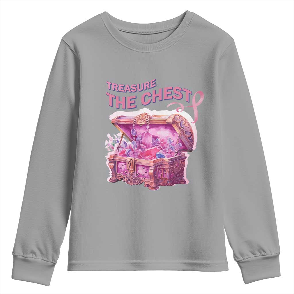 Breast Cancer Support Youth Sweatshirt Treasure The Chest Crystal Diamond Pink Ribbon