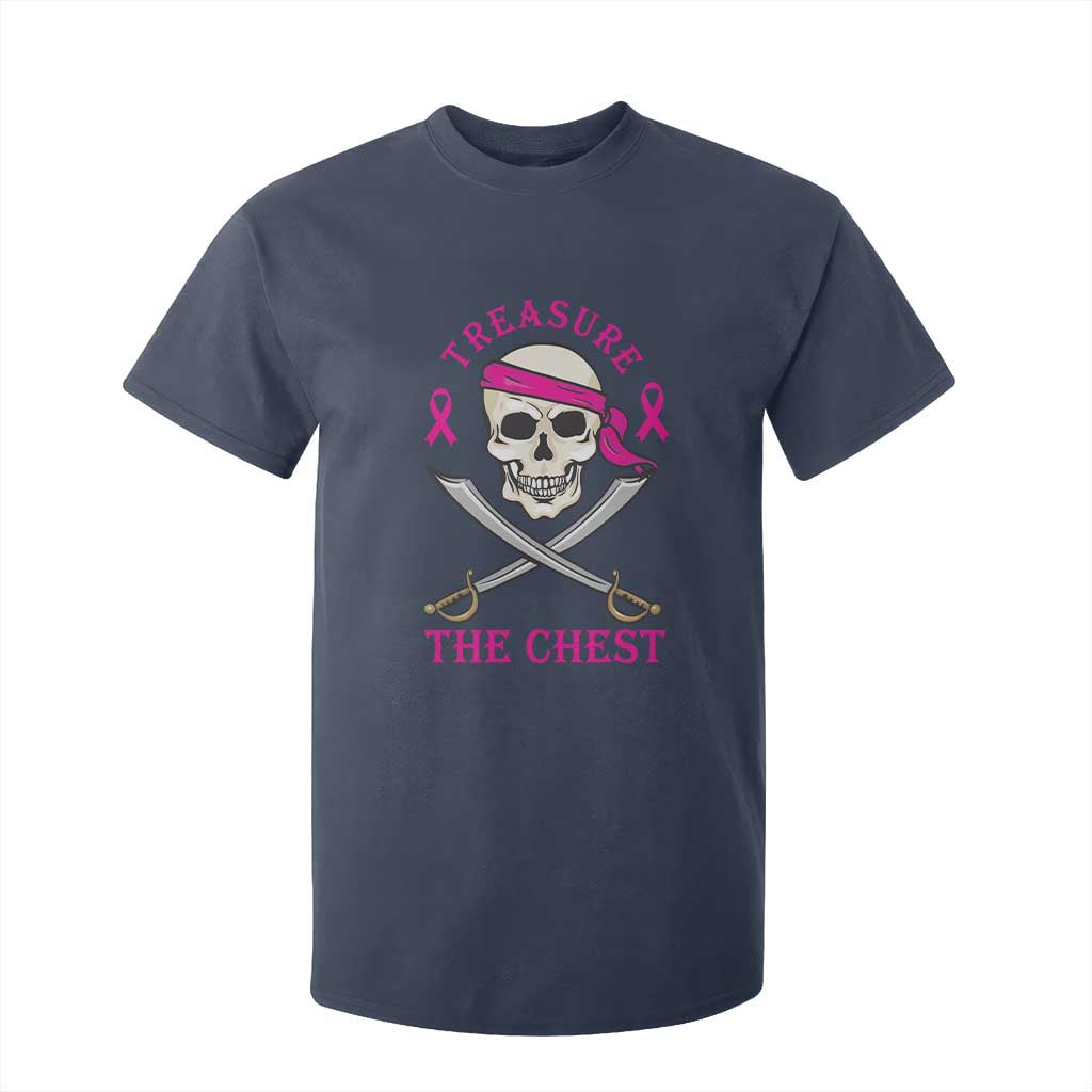 Breast Cancer Support T Shirt For Kid Treasure The Chest Pirate Skull Sword Pink Ribbon