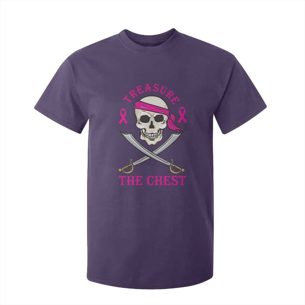 Breast Cancer Support T Shirt For Kid Treasure The Chest Pirate Skull Sword Pink Ribbon