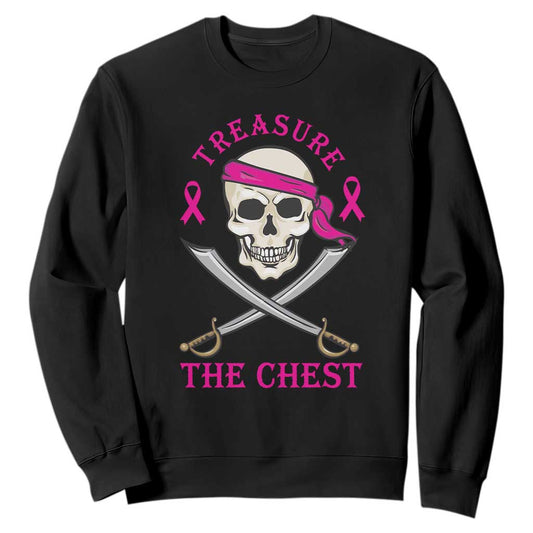 Breast Cancer Support Sweatshirt Treasure The Chest Pirate Skull Sword Pink Ribbon