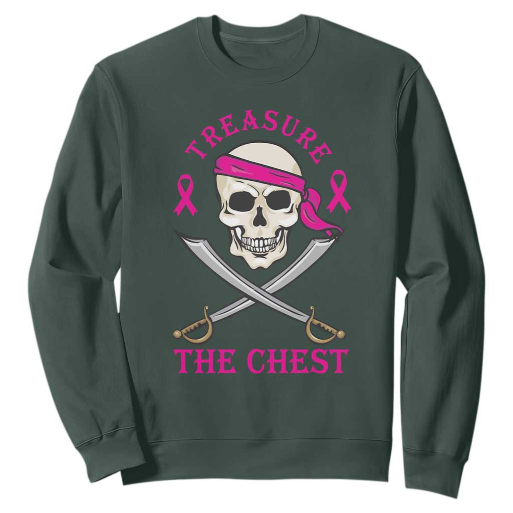 Breast Cancer Support Sweatshirt Treasure The Chest Pirate Skull Sword Pink Ribbon