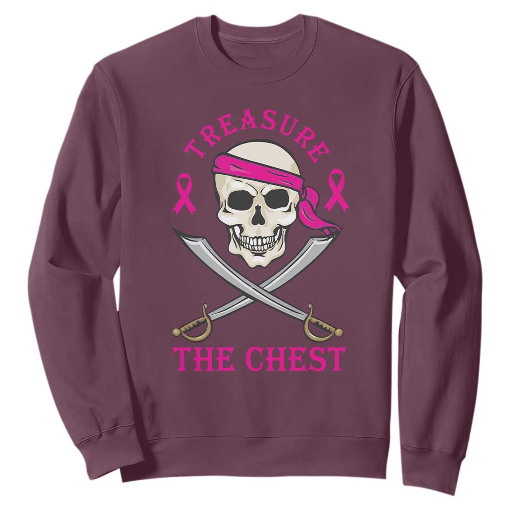 Breast Cancer Support Sweatshirt Treasure The Chest Pirate Skull Sword Pink Ribbon