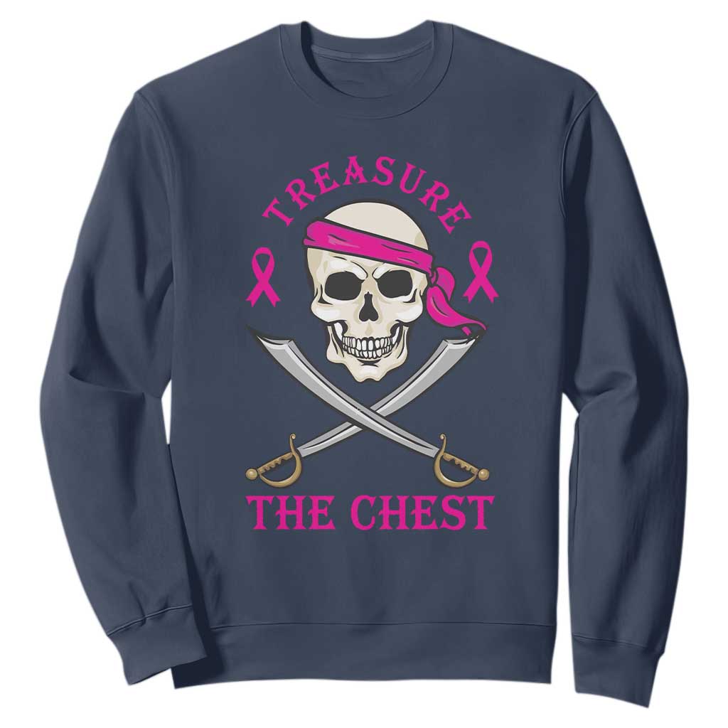 Breast Cancer Support Sweatshirt Treasure The Chest Pirate Skull Sword Pink Ribbon