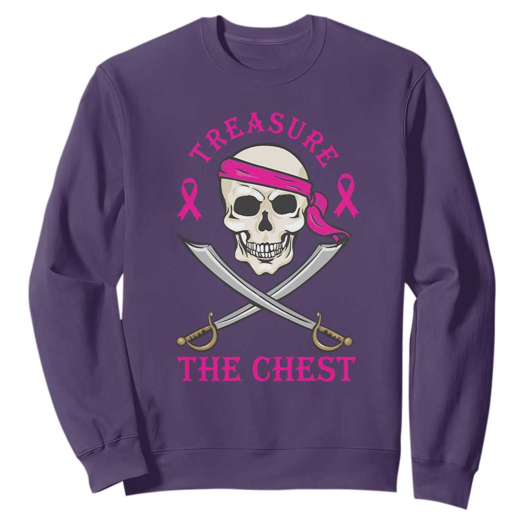 Breast Cancer Support Sweatshirt Treasure The Chest Pirate Skull Sword Pink Ribbon