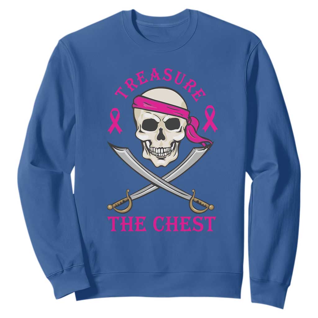 Breast Cancer Support Sweatshirt Treasure The Chest Pirate Skull Sword Pink Ribbon